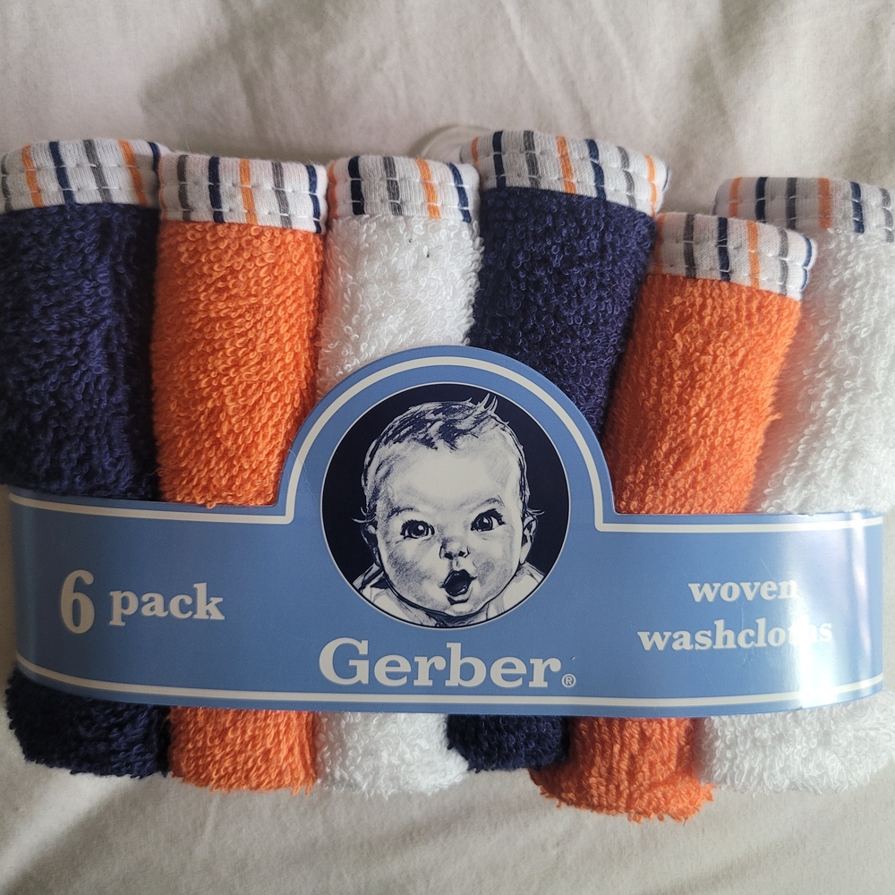 Gerber 6-Pack Woven Washcloths - Blue, Orange, White
